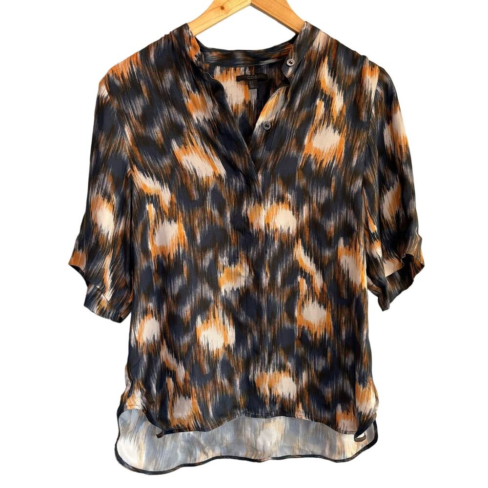 COS Patterned Satin Hidden Button Front Short Sleeve Shirt - 2